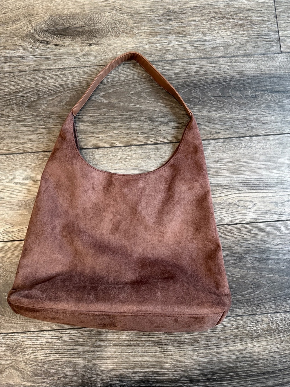 Suede Hobo Shoulder Bag - Brown